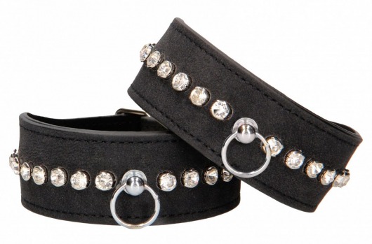 Черные наручники Diamond Studded Wrist Cuffs - Shots Media BV - купить с доставкой в Липецке