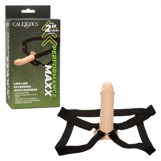 Телесный фаллопротез Life-Like Extension with Harness - 17,75 см. - California Exotic Novelties - купить с доставкой в Липецке