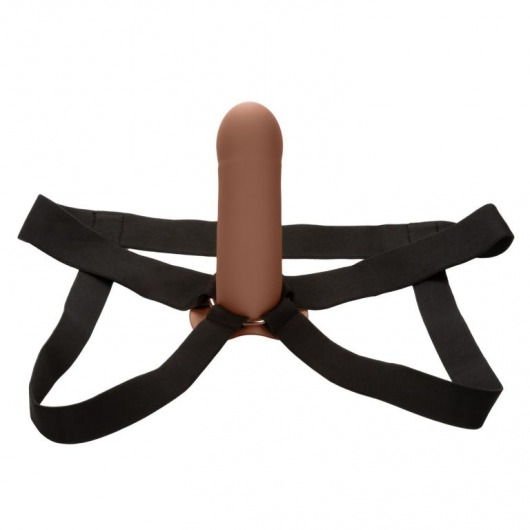 Коричневый фаллопротез из силикона Extension with Harness - 15,75 см. - California Exotic Novelties - купить с доставкой в Липецке