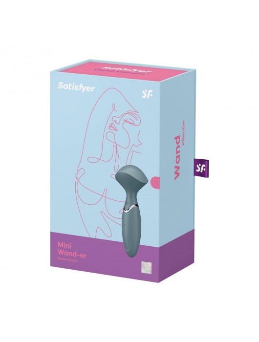 Серый вибромассажер Mini Wand-er - 16 см. - Satisfyer