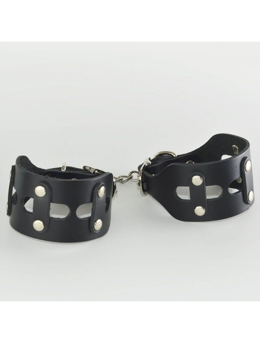 Черные кожаные наручники  Цезарь - Sitabella - купить с доставкой в Липецке