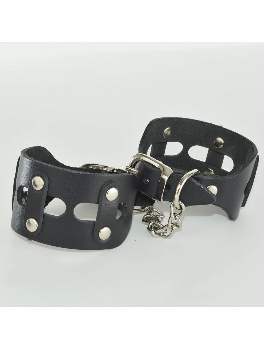 Черные кожаные наручники  Цезарь - Sitabella - купить с доставкой в Липецке