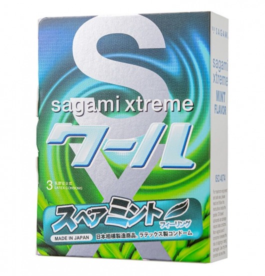 Презервативы Sagami Xtreme Mint с ароматом мяты - 3 шт. - Sagami - купить с доставкой в Липецке