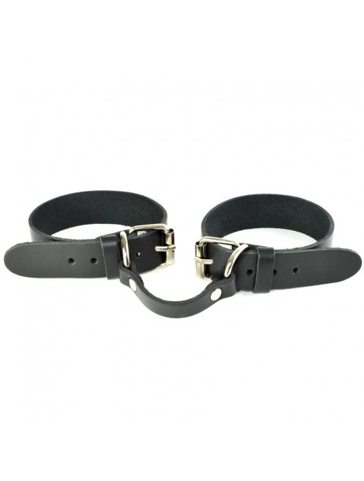 Черные кожаные наручники со съемной красной опушкой - Sitabella - купить с доставкой в Липецке