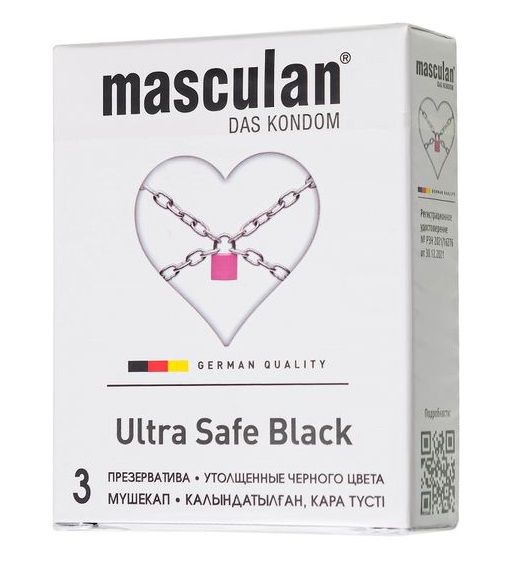 Ультрапрочные презервативы Masculan Ultra Safe Black - 3 шт. - Masculan - купить с доставкой в Липецке