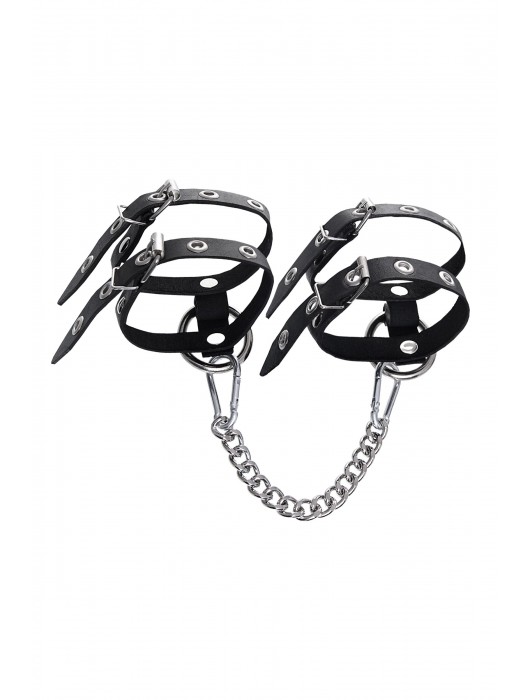 Черные однослойные кожаные оковы из двух ремешков - Pecado - купить с доставкой в Липецке