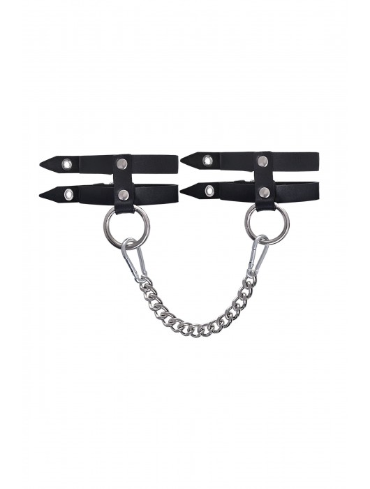 Черные однослойные кожаные оковы из двух ремешков - Pecado - купить с доставкой в Липецке