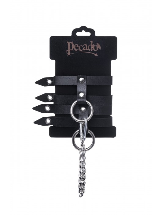 Черные однослойные кожаные оковы из двух ремешков - Pecado - купить с доставкой в Липецке