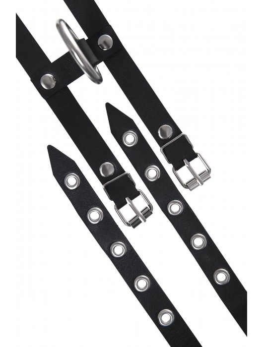 Черные однослойные кожаные оковы из двух ремешков - Pecado - купить с доставкой в Липецке