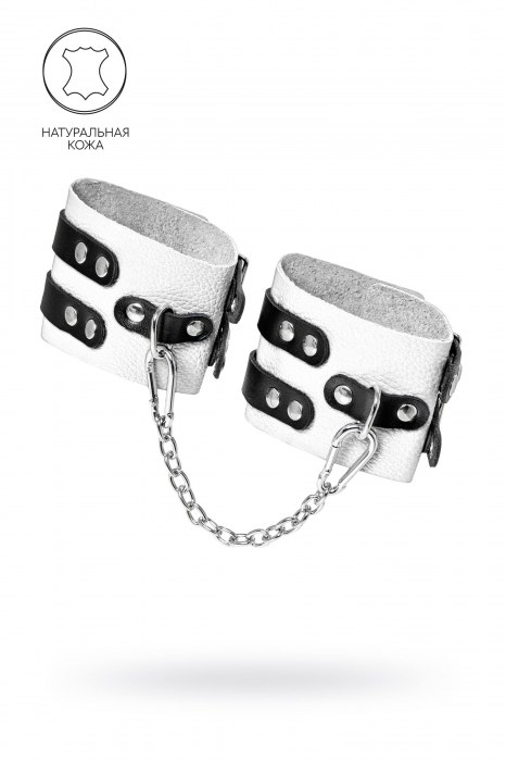 Бело-черные оковы с двумя ремешками и люверсами - Pecado - купить с доставкой в Липецке