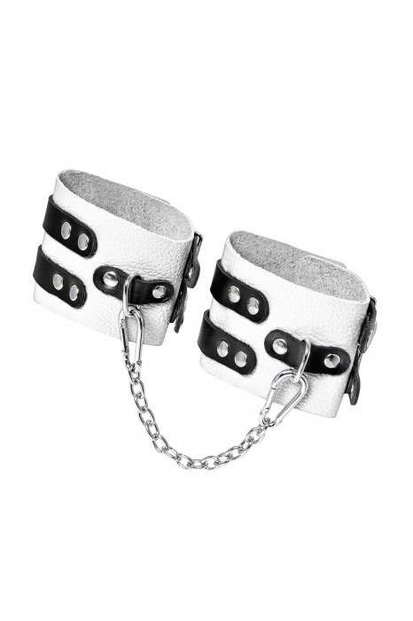 Бело-черные оковы с двумя ремешками и люверсами - Pecado - купить с доставкой в Липецке