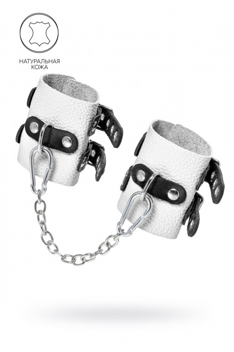 Бело-черные наручники с двумя ремешками и люверсами - Pecado - купить с доставкой в Липецке