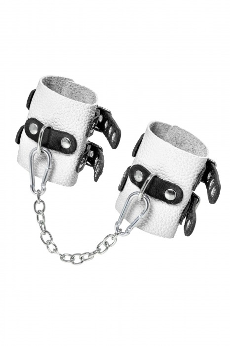 Бело-черные наручники с двумя ремешками и люверсами - Pecado - купить с доставкой в Липецке