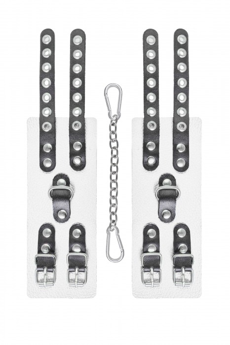 Бело-черные наручники с двумя ремешками и люверсами - Pecado - купить с доставкой в Липецке