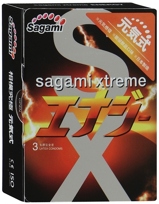 Презервативы Sagami Xtreme ENERGY с ароматом энергетика - 3 шт. - Sagami - купить с доставкой в Липецке