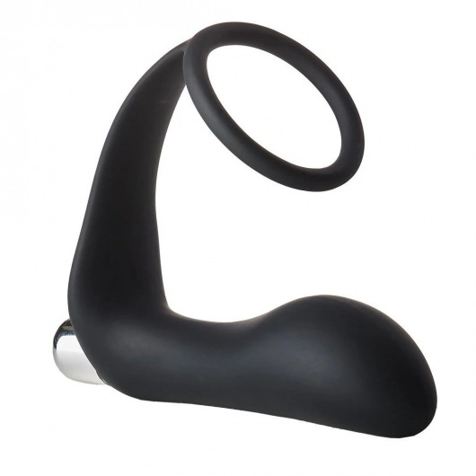 Черное эрекционное кольцо с вибропробкой Vibrating Anal Plug With Cockring - Dream Toys - в Липецке купить с доставкой