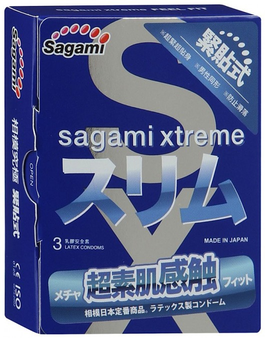 Розовые презервативы Sagami Xtreme FEEL FIT 3D - 3 шт. - Sagami - купить с доставкой в Липецке