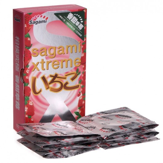 Презервативы Sagami Xtreme Strawberry c ароматом клубники - 10 шт. - Sagami - купить с доставкой в Липецке