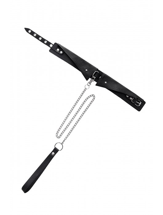 Черный кожаный ошейник-воротник с поводком - Pecado - купить с доставкой в Липецке