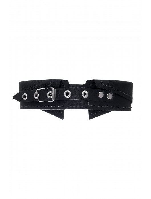 Черный кожаный ошейник-воротник с поводком - Pecado - купить с доставкой в Липецке