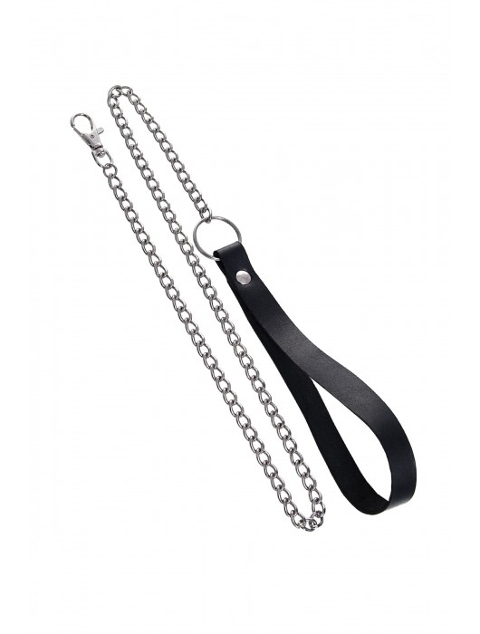 Черный кожаный ошейник-воротник с поводком - Pecado - купить с доставкой в Липецке