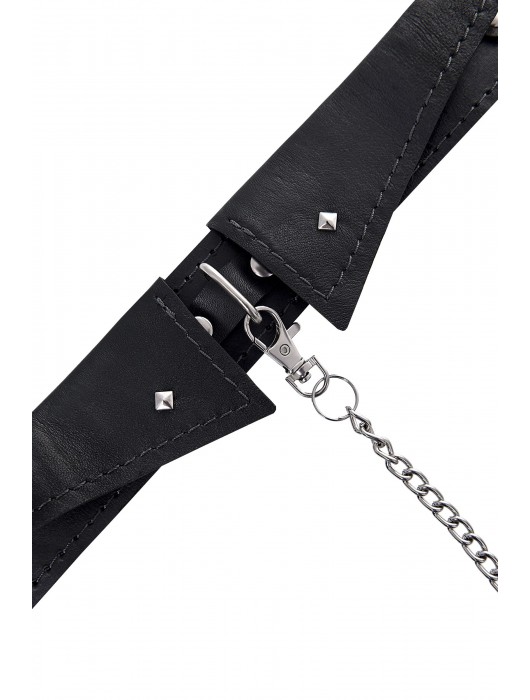 Черный кожаный ошейник-воротник с поводком - Pecado - купить с доставкой в Липецке