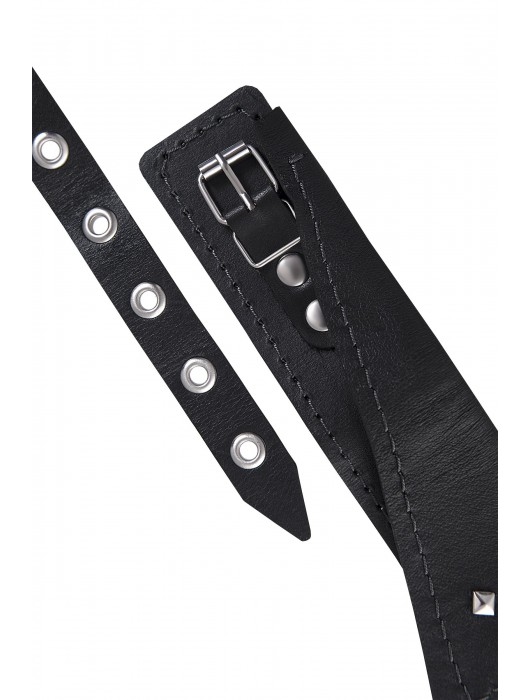 Черный кожаный ошейник-воротник с поводком - Pecado - купить с доставкой в Липецке