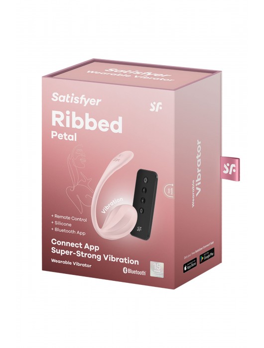 Розовое виброяйцо Ribbed Petal с пультом ДУ - Satisfyer