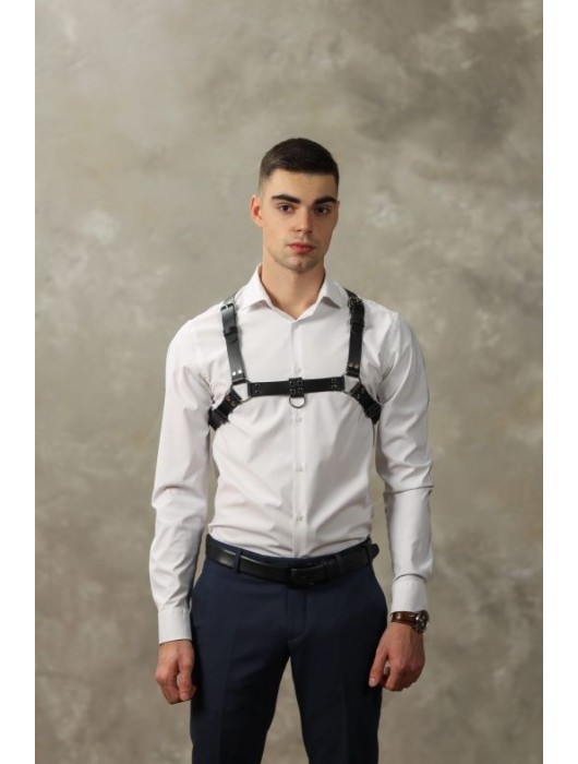 Черная мужская кожаная портупея №4 - БДСМ Арсенал - купить с доставкой в Липецке