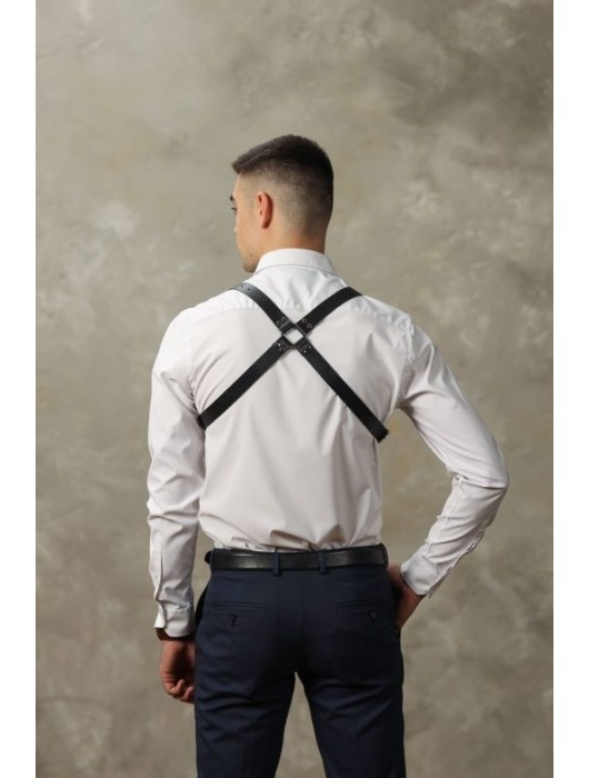 Черная мужская кожаная портупея №4 - БДСМ Арсенал - купить с доставкой в Липецке