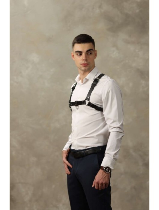 Черная мужская кожаная портупея №4 - БДСМ Арсенал - купить с доставкой в Липецке