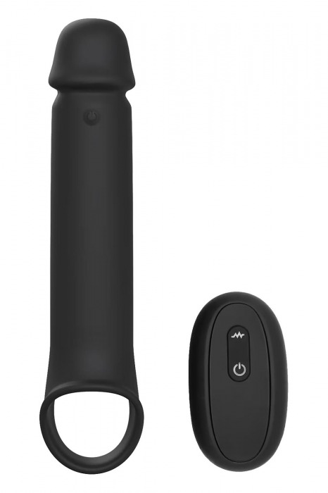 Черная насадка-удлинитель с вибрацией Vibrating Extender With Remote - Dream Toys - в Липецке купить с доставкой