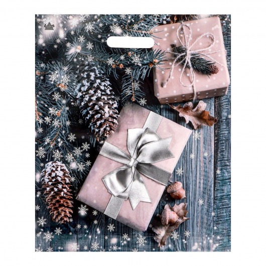 Новогодний пакет с принтом в виде подарков и вырубной ручкой (45х38 см) - Сима-Ленд - купить с доставкой в Липецке