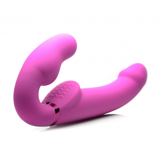 Розовый безремневой страпон с вибрацией и функцией расширения Inflatable Ergo-Fit Strapless Strap-On - XR Brands - купить с доставкой в Липецке
