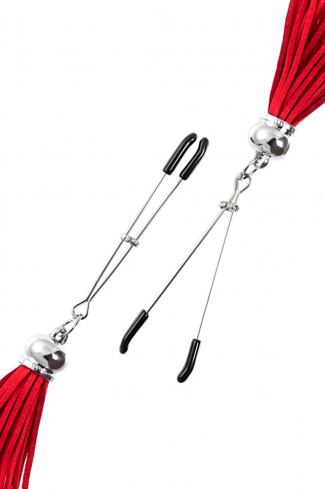 Зажимы на соски «Вилки» с красными кисточками из замши - Pecado - купить с доставкой в Липецке