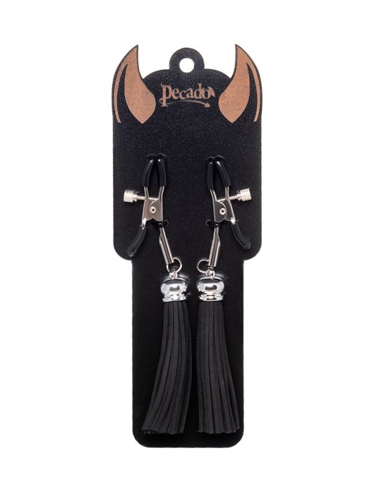 Зажимы на соски «Прищепки» с черными кисточками из замши - Pecado - купить с доставкой в Липецке