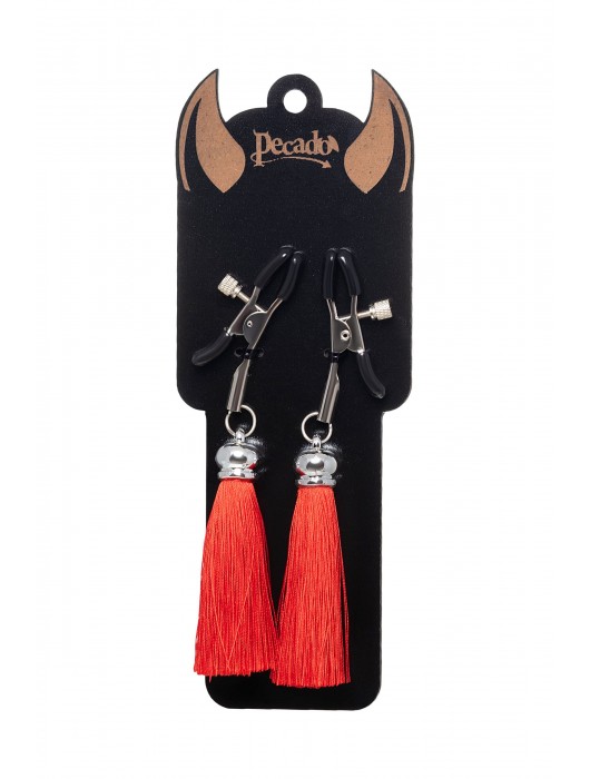 Зажимы на соски «Прищепки» с красными кисточками из шелка - Pecado - купить с доставкой в Липецке