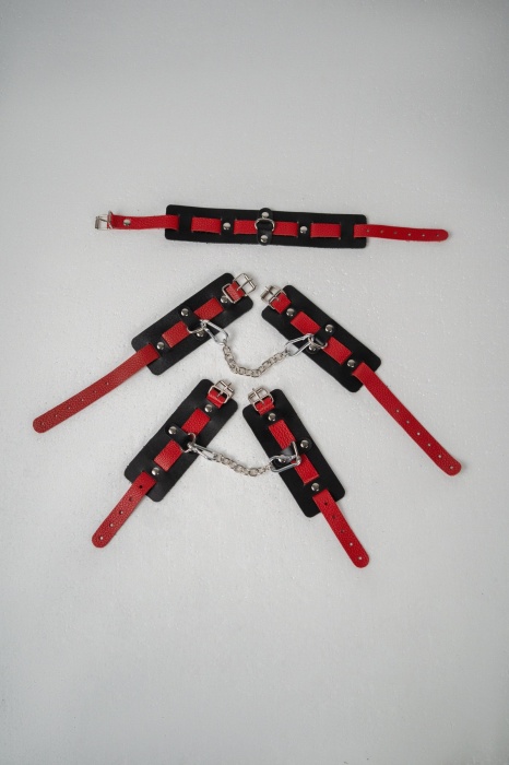 Черно-красный набор фиксаций: наручники, оковы и ошейник - Crazy Handmade - купить с доставкой в Липецке