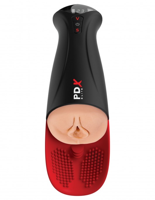 Телесный мастурбатор-вагина в черной колбе с вибрацией Fuck-O-Matic Pro XL - Pipedream - в Липецке купить с доставкой