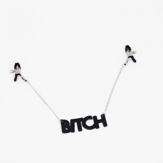 Зажимы на соски с кожаной подвеской Bitch - Crazy Handmade - купить с доставкой в Липецке