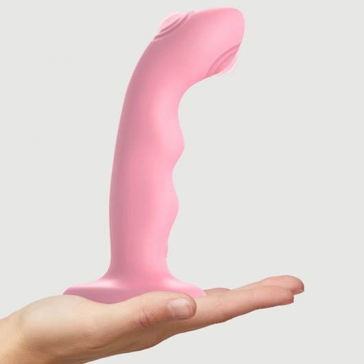 Розовая насадка-стимулятор Strap-On-Me Tapping Dildo Wave - Strap-on-me - купить с доставкой в Липецке