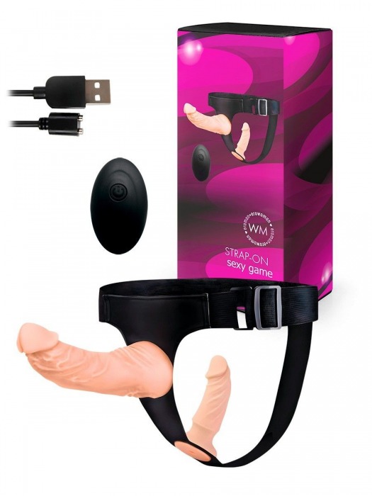 Женский страпон с 2 насадками, вибрацией и пультом ДУ - Erowoman-Eroman - купить с доставкой в Липецке