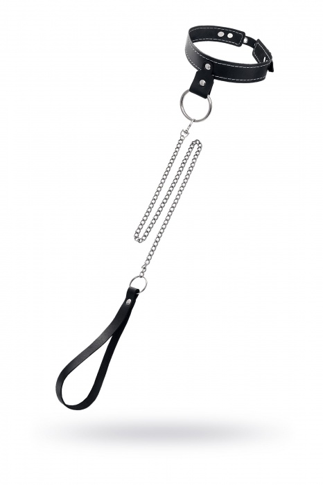 Черный узкий однослойный ошейник с серебристым поводком-цепочкой - Pecado - купить с доставкой в Липецке