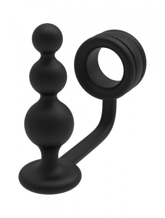 Черное эрекционное кольцо с анальной елочкой Cockring With Beaded Anal Plug - Dream Toys - в Липецке купить с доставкой