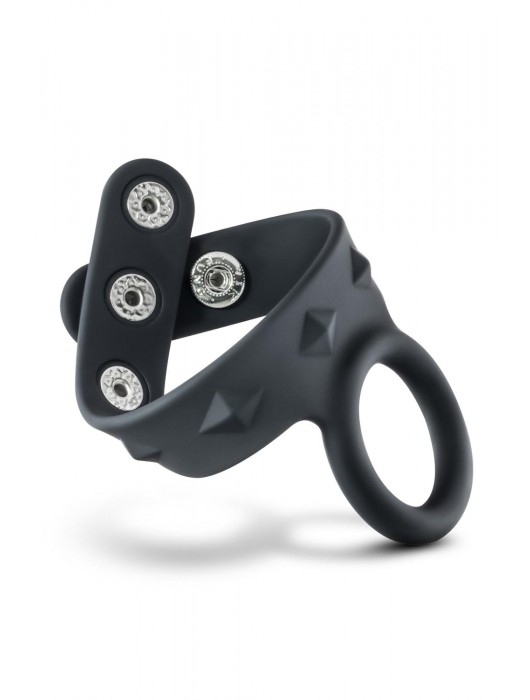Черное эрекционное кольцо с подхватом мошонки на кнопках VS6 - Blush Novelties - в Липецке купить с доставкой