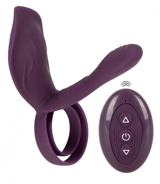 Фиолетовая насадка на член с клиторальным отростком и пультом ДУ RC Couple’s Vibrator 2 - Orion - в Липецке купить с доставкой