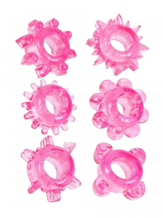Набор из 6 розовых эрекционных колец с различным рельефом - Erowoman-Eroman - в Липецке купить с доставкой