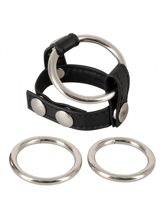 Подхват для мошонки с 3 съемными эрекционными кольцами Leder-Riemen - Orion - в Липецке купить с доставкой