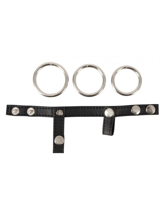 Подхват для мошонки с 3 съемными эрекционными кольцами Leder-Riemen - Orion - в Липецке купить с доставкой