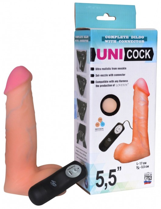 Фаллическая насадка Харнесс UNICOCK 5,5  с вибрацией - 17 см. - LOVETOY (А-Полимер) - купить с доставкой в Липецке
